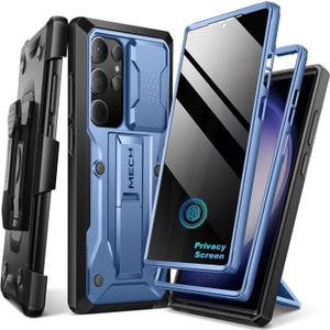 TONGATE for Samsung Galaxy S23 Ultra Case, [Built-in Slide Camera Cover & Screen Protector] [2 Front Frame]Military Grade Shockproof S23 Ultra Phone Case with Kickstand & Belt-Clip 6.8", Privacy Blue