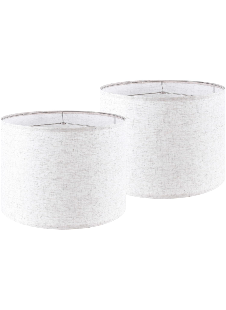 Oatmeal linen Textured Lamp Shades Set of 2 Large Drum Lamp Shade 16``Top x 16``Bottom x 12``High(Spider) Farmhouse Lampshade for Table Lamp & Bedside Lamp - Replacement Lampshade