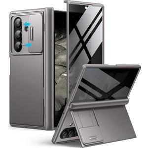 BERFY for Z Fold 7 Case, with Privacy Screen Protector, Hidden Kickstand & Slide Camera Cover & Hinge Protective, Full Body Shockproof Slim Hard Anti-Spy Phone Case for Samsung Galaxy Z Fold 7, Grey