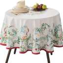 Maison d' Hermine Table Cloth Round Table 100% Cotton 69 Inches Fall Tablecloth Reusable Everyday Use for Thanksgiving Christmas Decorations Dining Farmhouse Party (Holly Time)