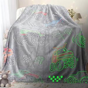 LMKLOP Glow in The Dark Monster Truck Blanket for Boys/Girls/Kids/Toddler/Baby, Cute Funny Car Blanket for Birthday/Gifts, Monster Truck Toys for Boy Age 3-12 40"x 60" (Tractor1)