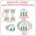 Mimorou 100 Pcs Happy Easter Oval Paper Plates and Napkins-Serves 50, 11'' Large Disposable Bunny Platter Party Decorations Pastel Rabbit Dinnerware Pink Yellow Plates for Spring Easter Party Supplies
