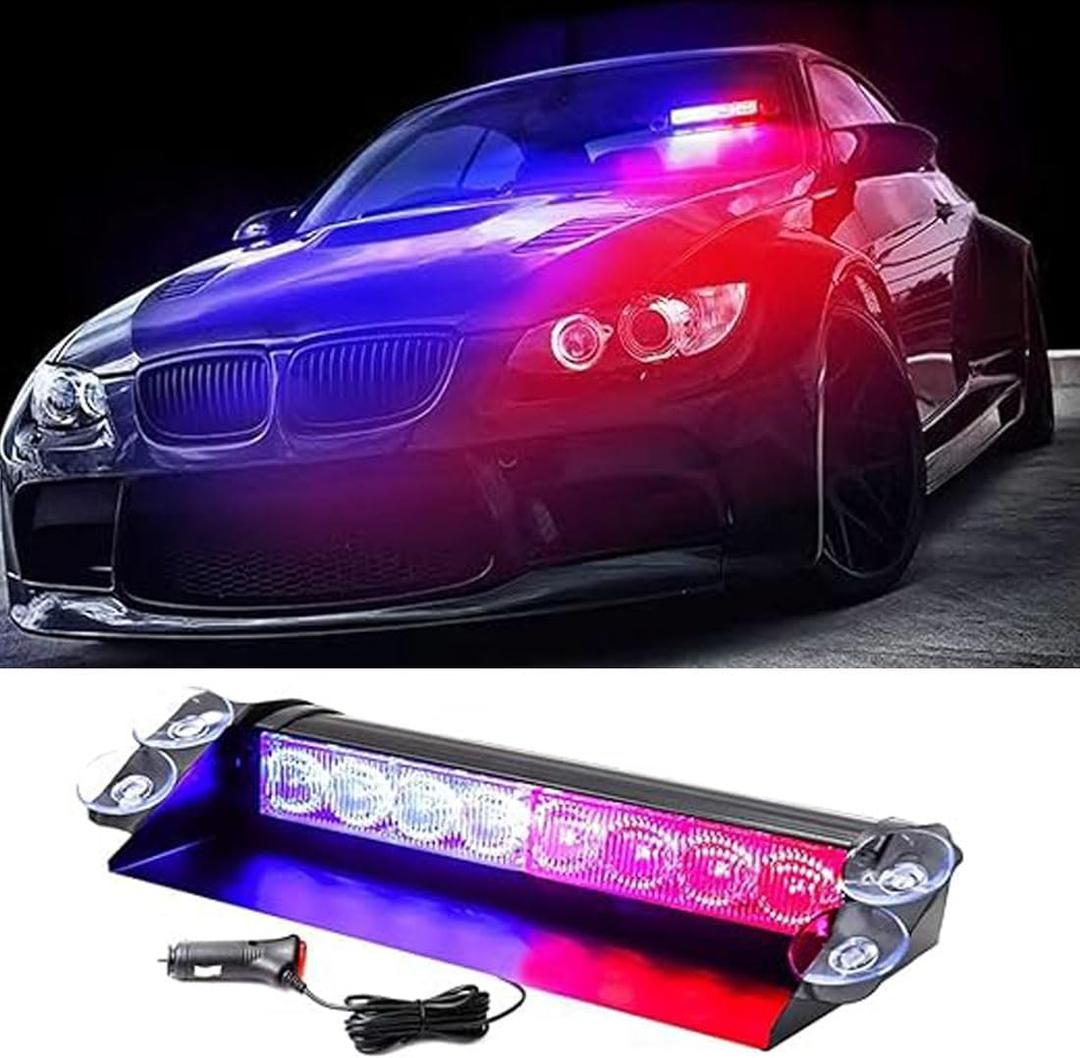 LED Red Blue Windshield Dash Emergency Strobe Lights w/Suction Cups,Hazard Warning Flashing Traffic Light for Cars,Fire-fighting vehicle,Boats,Rescue vehicle,Volunteer Vehicles