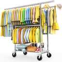 100% Stainless Steel Heavy Duty Clothes Rack Load 960LBS, Three Rods Clothing Racks for Hanging Clothes ExtendableRolling Garment Rack With Sturdy Wheels Shelves Hooks, Portable Closet Wardrobe Rack (Silver)