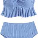SHENHE Women's Push Up Tankini Swimsuit Tummy Control High Waisted Ruffle Hem Bathing Suit (Large, Blue)