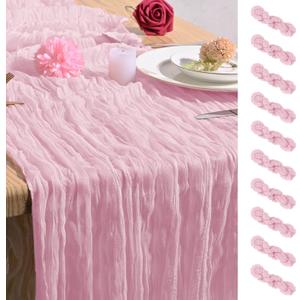 10 Pack Light Pink Cheesecloth Table Runner 20 x 120 Inch Rustic Gauze Boho Cheese Cloth Table Runners 10Ft for Wedding Party Bridal Shower Decoration