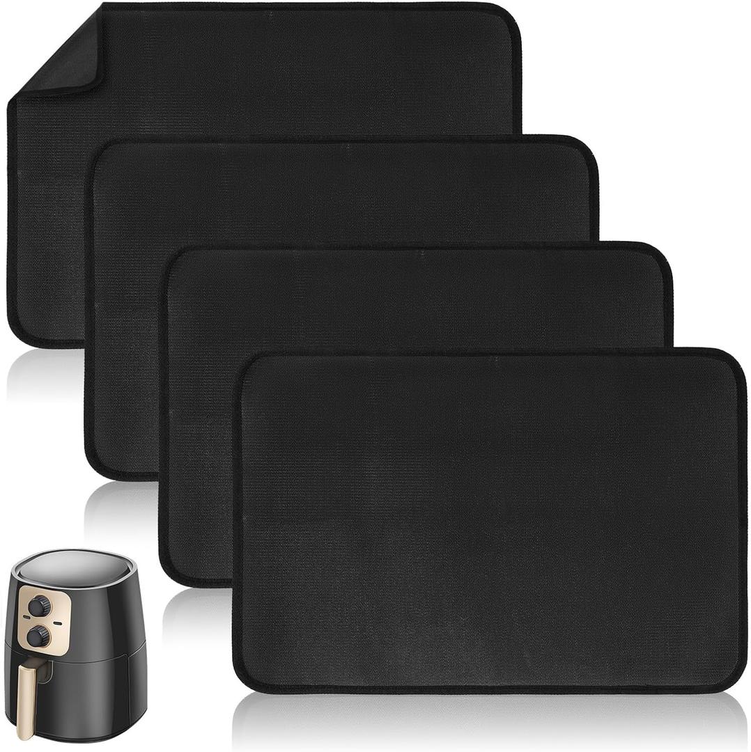 Kifmurase 4 PCS Heat Resistant Mats for Countertop, 15 x 18 Inch Heat Resistant Mats for Air Fryer, Hot Pads for Kitchen Compatible with COSORI, Oven, Coffee Maker, Microwave, Toaster (Black)
