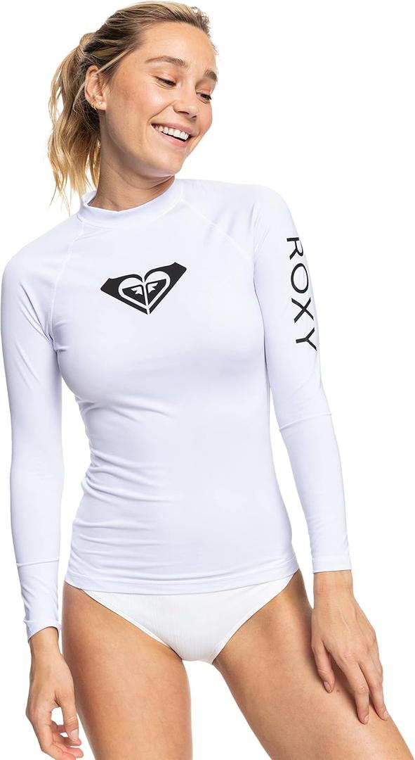 Roxy Womens Fitted Rashguard  UPF 50+, Compression Fit, Swim, Surf, Hiking, Volley, Workout, Yoga, Quick-Dry Swim Shirt (Medium, Bright White) Roxy Womens Fitted Rashguard  UPF 50+, Compression Fit, Swim, Surf, Hiking, Volley, Workout, Yoga, Quick-Dry Swim Shirt (Medium, Bright White)