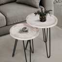 Oakrain Nesting Tables for Living Room, Round Nesting Coffee Table, Farmhouse End Tables Living Room, Bedroom, Small Coffee Table (Distressed White)