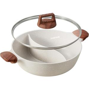 CAROTE Hot Pot with Divider Double Flavor Divided Stockpot with Glass Lid, Dual Sided Nonstick Stock Pot, Shabu Shabu Pots, Cookware for Induction Cooktop Gas Stove, 4.5-QT