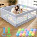 XVISHX Baby Playpen 50 x 50 Inch Play Pen Playards, Playpen for Babies and Toddlers, Baby Playard for Indoor & Outdoor Active Center Game Fence, with Skin-Friendly Fabric and Soft Breathable Mesh Grey