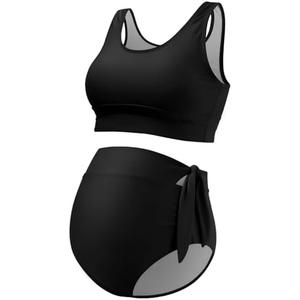 GINKANA Maternity Bikini Two Piece Tie Knot High Waisted Bikini Set Summer Maternity 2 Piece Swimsuit Racerback Bathing Suits Size M