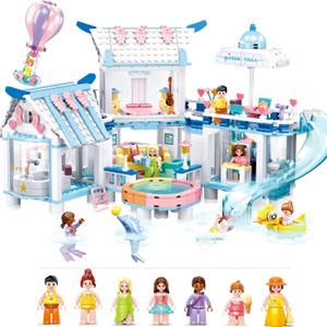 Friends Summer House Building Set for Girls 6-12, Girls Beach Villa Building Kit with 7 Minifigures, Compatible with Lego Friends Heartlake House, 938 PCS