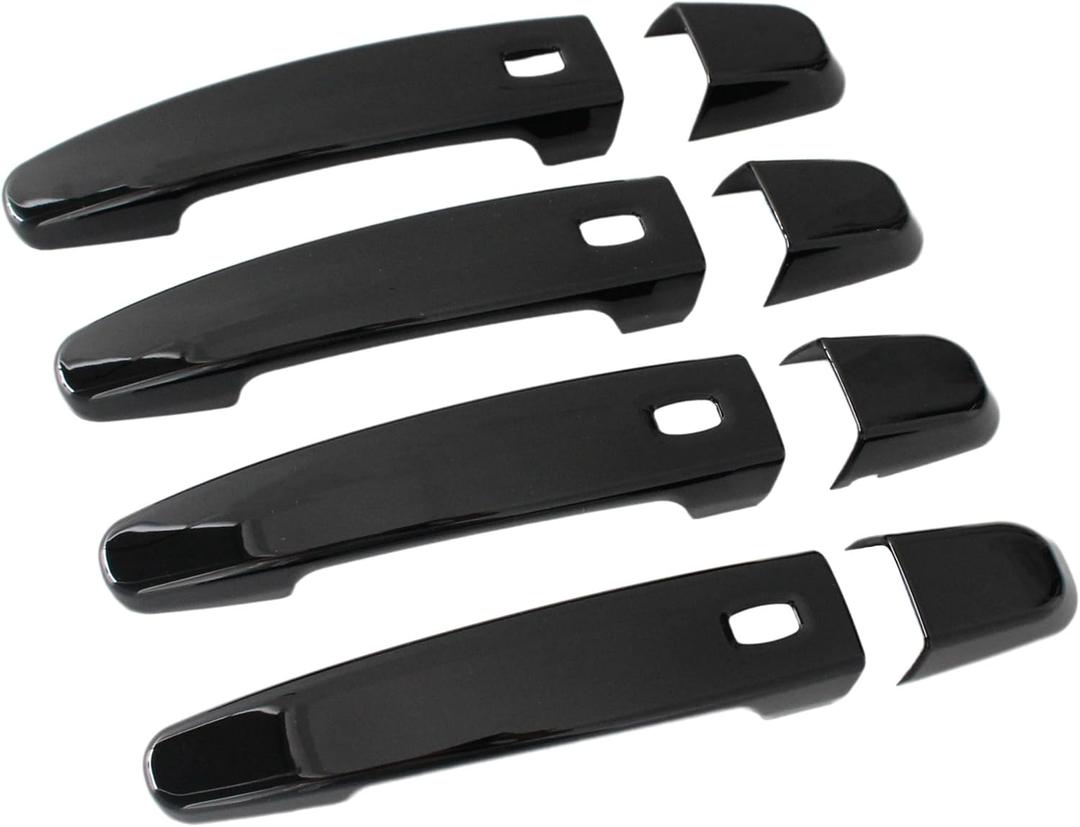 AUCERAMIC Glossy Black Exterior Door Handle Cover Trim W/ 4 Smart Keyhole Fit 2014-2022 Chevy Chevrolet Impala Malibu Volt Equinox Traverse Camaro GMC Acadia Terrain Caps Overlay