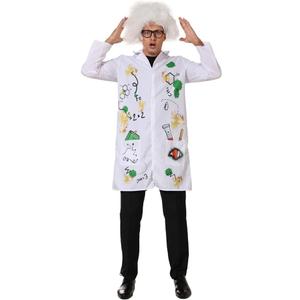 EraSpooky Men Mad Scientist Costume Adult Lab Coat with Wig, XL