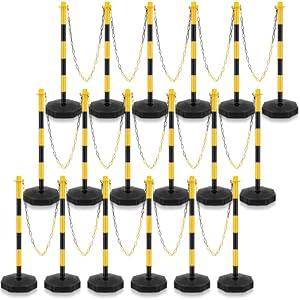 Konohan 18 Sets 34 Inch Parking Cone Delineators Post Traffic Cone Plastic Stanchion Set Stands Parking Barrier with Base 6.6 ft Chain S Hooks Reflective Collar (Yellow,Black)