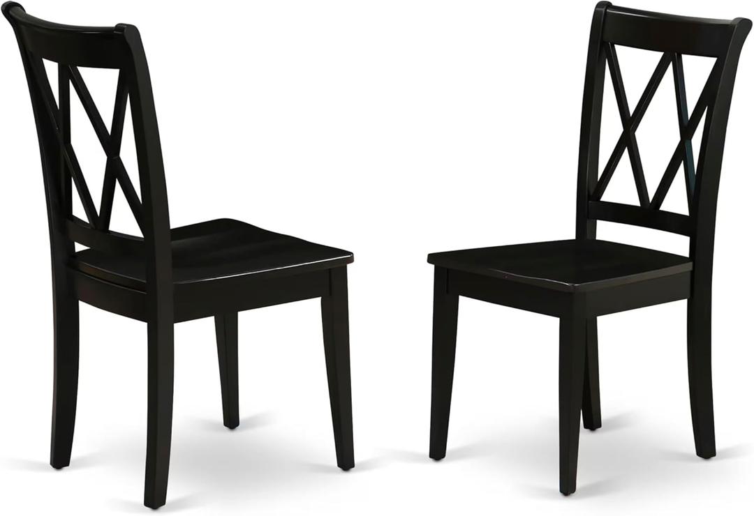 East West Furniture CLC-BLK-W Clarksville Dining Chairs - Double Cross Back Wooden Seat Chairs, Set of 2, Black