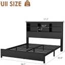Garvee Full Platform Bed Frame with Bookcase Headboard, Charging Station (USB & Type‑c), Tall Wooden Headboard, 9.6" Underbed Storage, No Box Spring Needed, Black