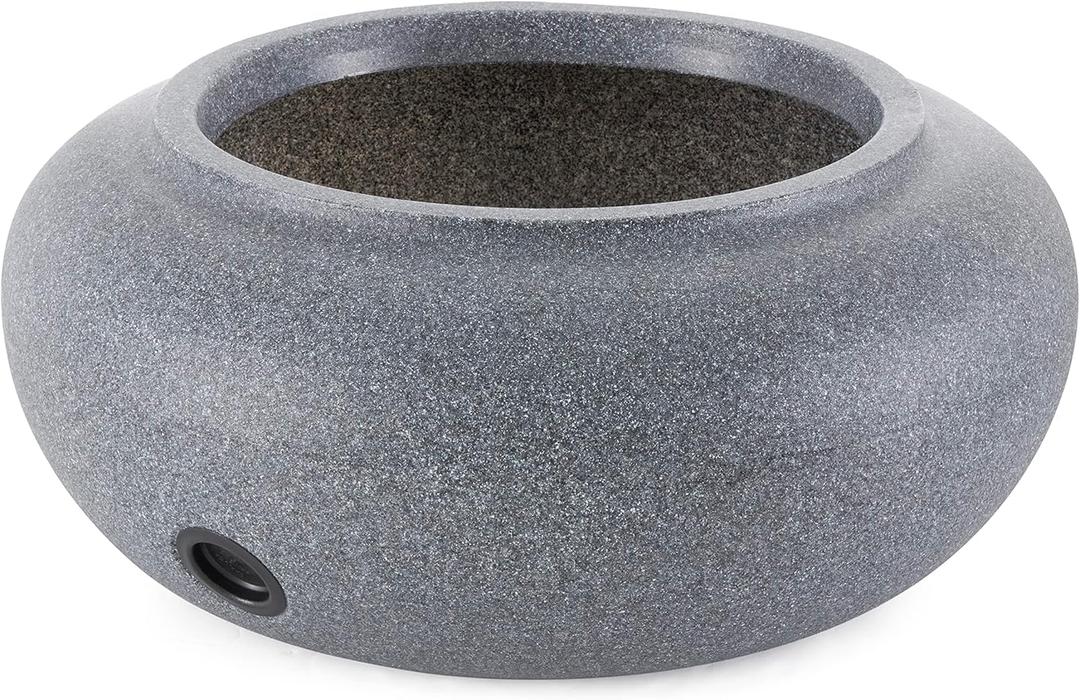 HC Companies Versatile 21 Inch Round Natural Decorative Plastic Outdoor Garden Hose Storage Pot with Side Hole for Faucet Connection, Granite