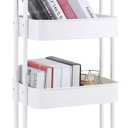 Melody House 4-Tier Metal Mesh Utility Rolling Cart Storage Organizer Shelf Rack with Lockable Wheels for Living Room Kitchen Office, White