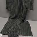 LuFeng Women's Pleated Long Sleeve Loose Ruched Dress Pleated Crew Neck Split Hem Cocktail Party Maxi Dress, Large