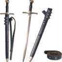 Medieval Sharp Blade Blue Western Sword with Knight Motif Manganese Steel Blade Real Sword Supplied with Belt Total Length 37.99 inches for Display Gift Collection