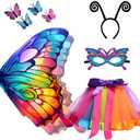 2024 Kids Fairy-Butterfly Wings Costumes for Girls with Tutu Dress Up 4Pcs Child Butterfly Wings Christmas Party (Dreams)