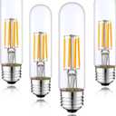 Short T10 LED Bulb, 5in Vintage Edison Dimmable Bulb 6W 2700K Warm White Tubular Bulbs, E26 Medium Base Clear 600LM 60W Equivalent for Cylinder Pendant Wall Sconces Chandelier Vanity 4Pack