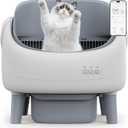 Open-Top Self Cleaning Litter Box, Automatic Cat Litter Box for Multiple Cats, APP Control, Safety Protection, Includes Trash Bags, White/Grey