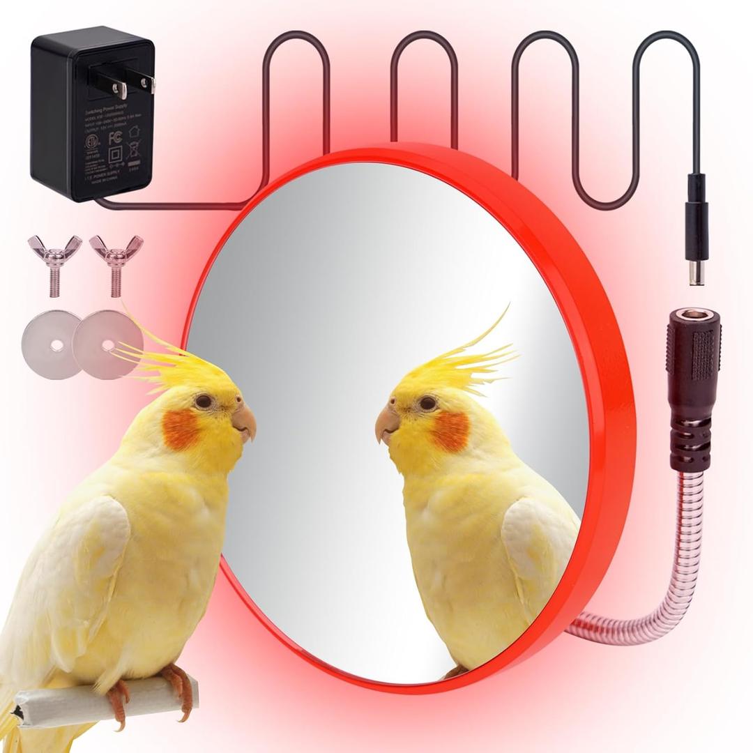 Bird Heater for Cage, Bird Warmer with Mirror Birdcage Heater 12V Bird Heater Pad Bird Heating Plate for Conure Cockatiels Parrots Cocktail African Grays