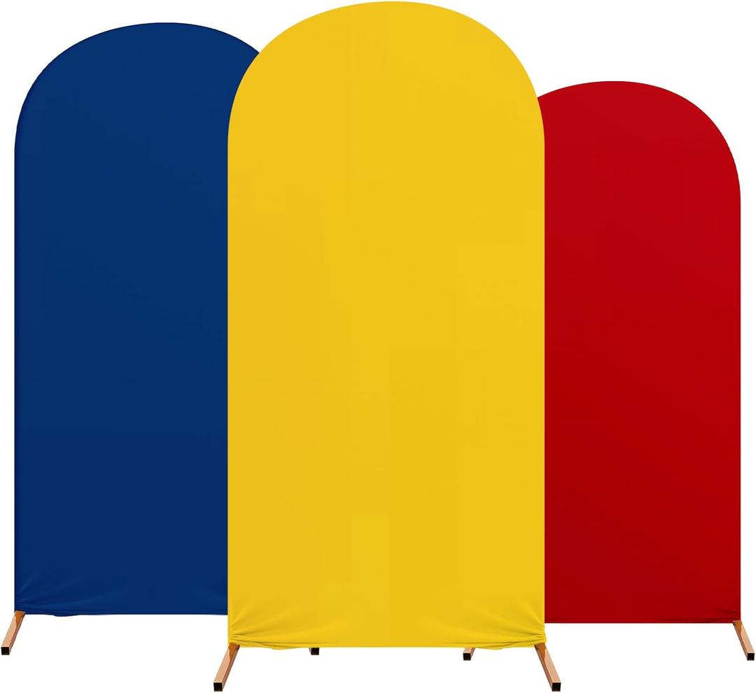 Carnival Theme Birthday Set of 3 Theme Print Arch Cover, Spandex Fitted Wedding Arch Stand Covers Red Yellow Blue for Birthday Party Decoration 4ft, 5ft, 6ft