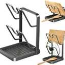 Pot Lid Holder,304 Stainless Steel Pot Lid Holder While Cooking,Kitchen Pot Lid Storage Rack, Removable Drip Tray, Multifunctional Kitchen Organizer Stand for Countertop (Gray, Double-layer)