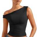SUUKSESS Women Off Shoulder Tops Sleeveless Shirts Y2K Going Out Crop Tank Top, (Black, Medium) 