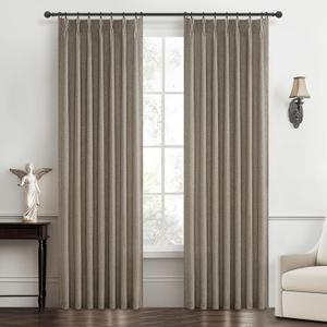 Custom Memory Shape Pinch Pleated 78 Inch Dining Room Curtains 2 Panels Set, Dark Brown Light Filtering Thick Linen Semi Sheer Curtain Privacy Country Windows Drapes 6-1/2 FT Length for Laundry Room