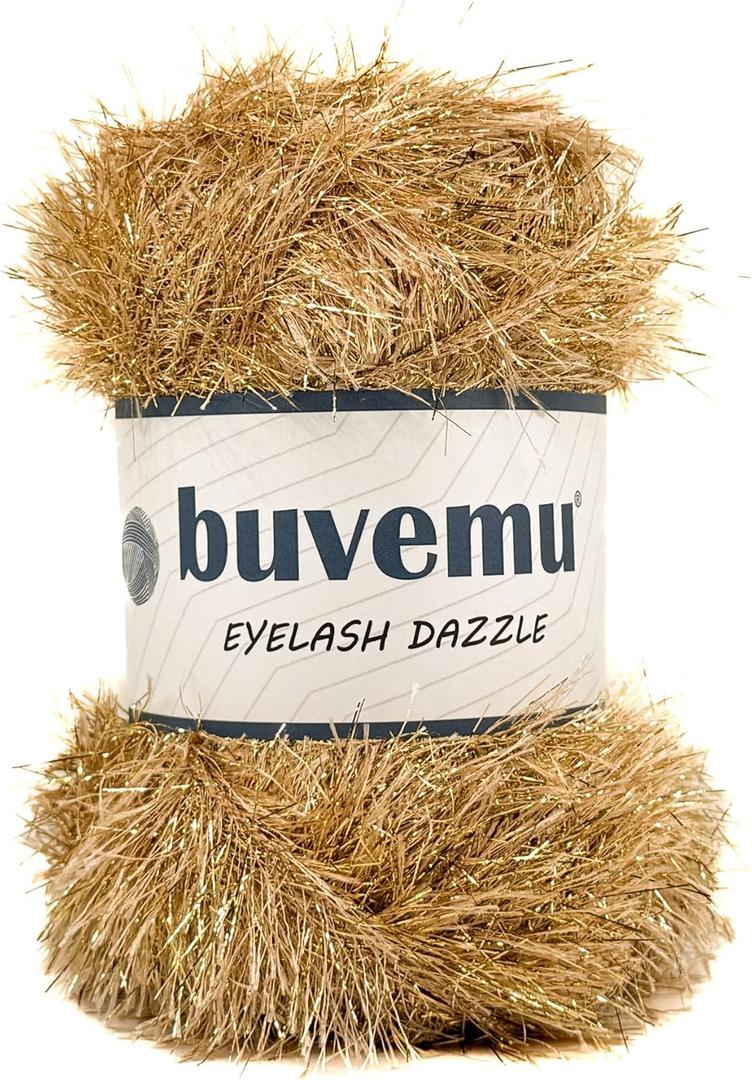 Eyelash Dazzle Fun Fur Yarn with Metallic Sparkle 100 Gram (3.53 Ounces) 120 Yards (110 Meters) (Gold)