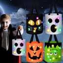 Yaomiao 4 Pcs Halloween Trick or Treat Bag for Kids Light up Pumpkin Candy Bags LED Halloween Treating Baskets Reusable Goodie Gift Tote Bag for Party Favor Supplies(Classic Color)