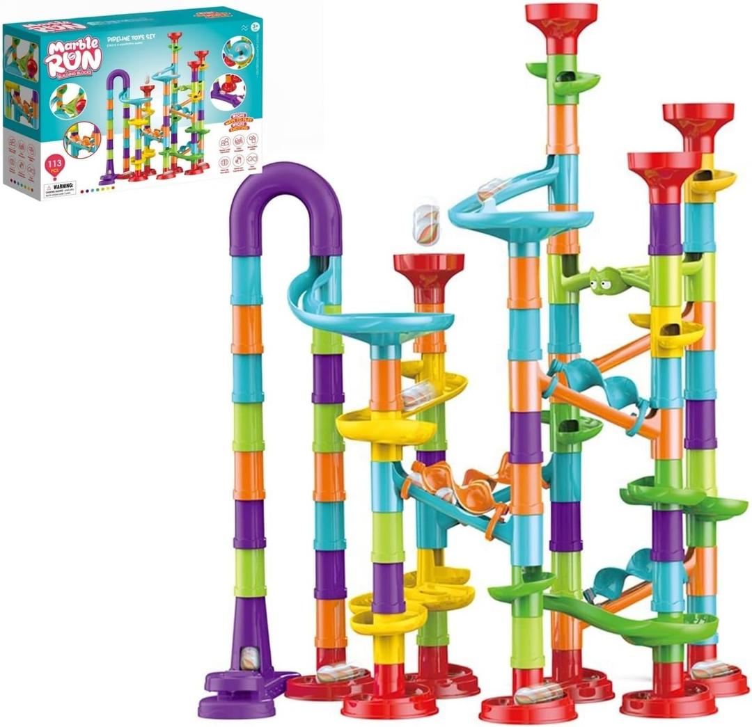 Marble Run for Kids Ages 4-8 - Maze Game DIY Educational Playset Birthday Gift for Ages 3+, Track Pipe Building Blocks Glass Marbles for Kids Birthday Preschool, Toys for 3-Year-Old Boys Christmas