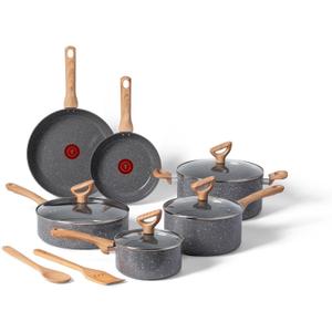 T-fal Revive Ceramic Cookware Sets, Pots and Pans Set Nonstick, (12 pieces), Ceramic Non-stick Coated, Frying Pan, Oven Safe Up To 350F, Grey Granite