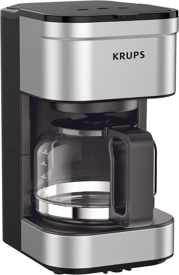 KRUPS Simply Brew Compact 5 Cup Coffee Maker: Stainless Steel Design, Pause & Brew, Keep Warm, Reusable Filter, Drip-Free Carafe