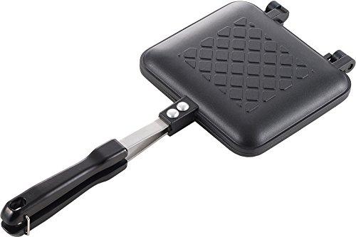 Yoshikawa SJ2408 Hot Sand Maker, For Gas Fire, Crispy, Single Fluorine Processed, Tanned Grill, Total Width 5.9 x Length 13.8 x Height 1.3 inches (15 x 35 x 3.2 cm), Black, Outdoor Camping