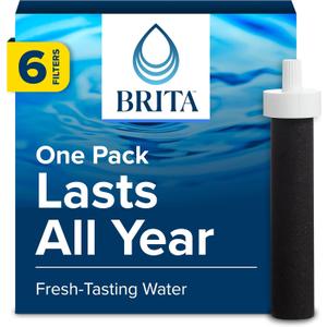 Brita Water Bottle Replacement Filters, BPA-Free, Replaces 1,800 Plastic Water Bottles a Year, Lasts Two Months or 40 Gallons, Includes 6 Filters