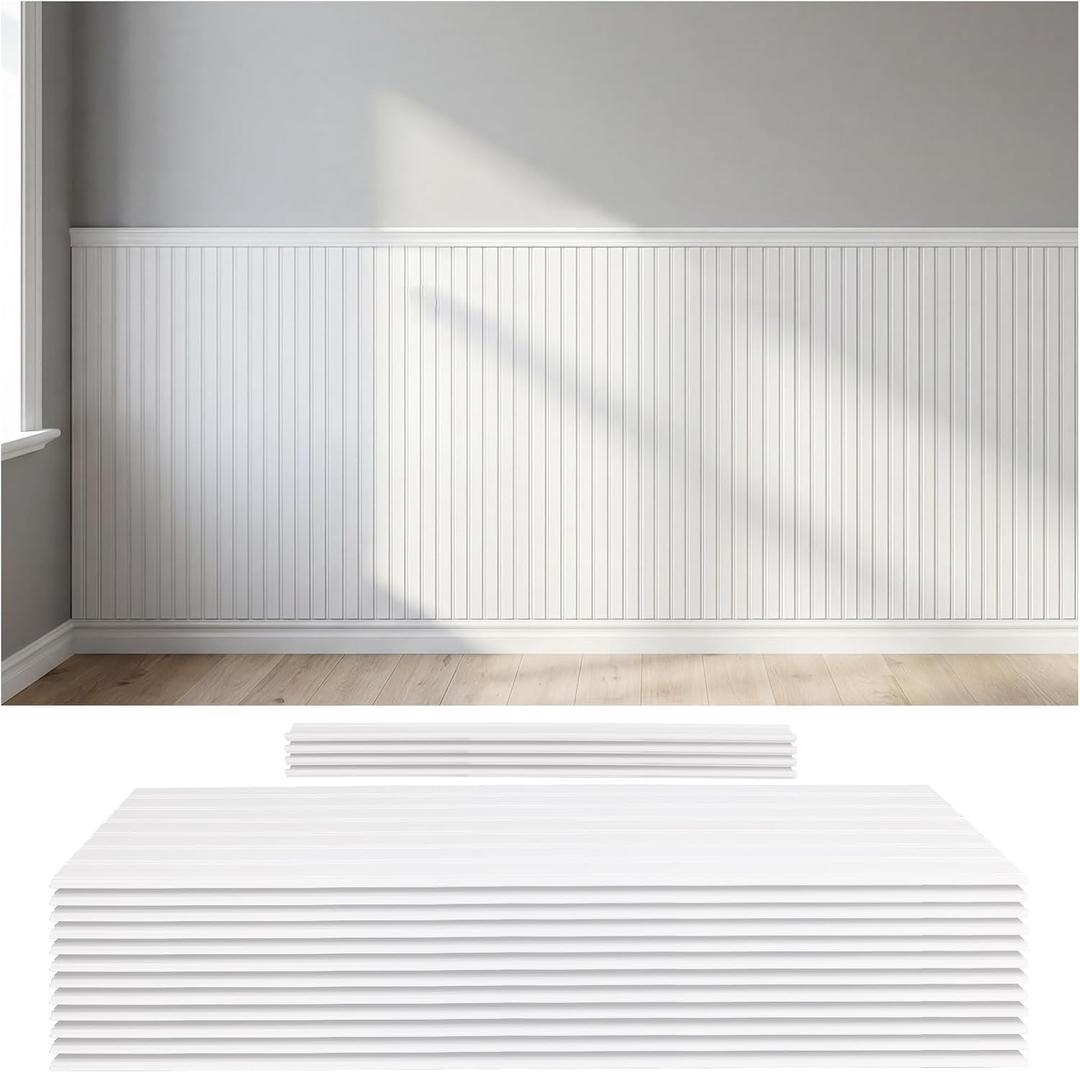 QUTREY Wainscoting Panels White 12 Pack, Board and Batten Wall Panel kit Panels Cover 39.6x117.6 Inch, 3D Wall Panels for Interior Wall Decor, TV Background, Living Room, Office