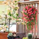 ZFProcess Artificial Fake Hanging Flowers Plants for Outdoor Spring Summer Decoration, 2PCS Faux Silk Violet UV Resistant Look Real Trailing Vines for Outside Home Planter Porch Patio(Rose red)
