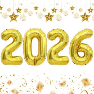 2026 Balloons, 2026 Number Balloons, 2026 Gold Balloon, Foil Graduation Balloon for 2026 Graduation Decorations Class of 2026 New Year Anniversary Birthday Home Office Party Supplies Decor, 16 Inch