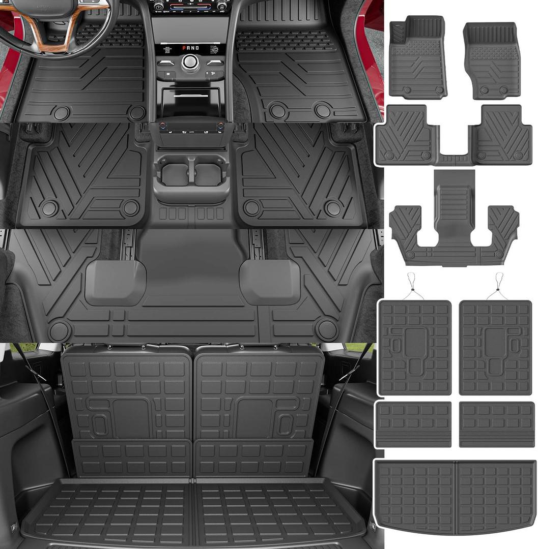 powoq 6 Seats Floor Mat Compatible with 2021-2025 Jeep Grand Cherokee L Cargo Mat Backrest Trunk Cargo Liner TPE Floor Liner Replacement for 2021-2025 Jeep Grand Cherokee L Accessories
