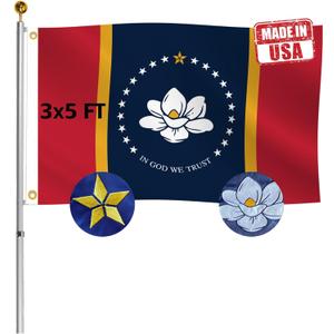 Embroidery Double Sided New Mississippi Republic Sates Flag 3x5 FT Outdoor- 340D Heavy Duty Missippi MS Flags Canvas Header with 2 Brass Grommets Easy to Rising Embroidery Double Sided New Mississippi Republic Sates Flag 3x5 FT Outdoor- 340D Heavy Duty Missippi MS Flags Canvas Header with 2 Brass Grommets Easy to Rising