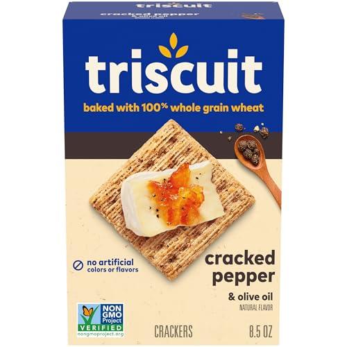 Triscuit Cracked Pepper & Olive Oil Whole Grain Wheat Crackers, Lunch Snacks, Snack Crackers, 8.5 oz Best by 23Sep 2025