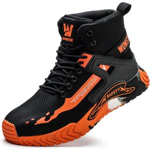 WOWSTICK Lightweight Work Safety Steel Toe Sneakers, Slip Resistant Breathable Light Construction Tennis Shoes (8.5 Women/7 Men, 28-orange)