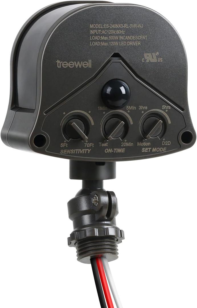 240 & 360 Replacement Motion Sensor, Adjustable Time & Detection Sensitivity Up to 70 Feet Range, 4 Working Modes Outdoor Motion Detector for Security Floodlight, Brown, UL Listed