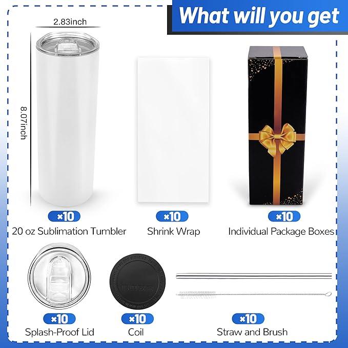 Joyclub Sublimation Tumblers 30 OZ Blank Tumblers for Sublimation Skinny Bulk Double Wall Insulated Cups with Individually Gift Boxed and Shrink Wrap Films for Heat Transfer 6 Pack